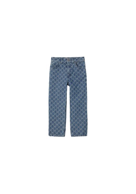 Jeans In Denim GG Jacquard Blu e Avorio GUCCI KIDS | 638161-XDC6G4266